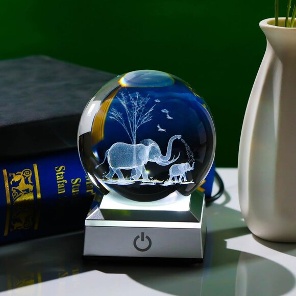 3D Crystal Elephant Figurine with LED Light Base for Elegant Home & Office Decor - Picture 6 of 8